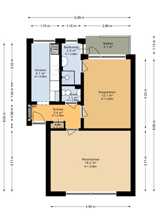 Floorplan - Coevordenstraat 116, 2541 SN Den Haag